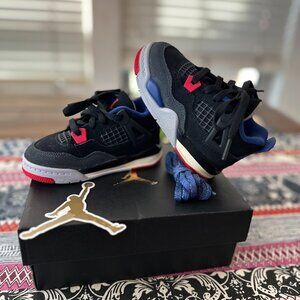 Jordan 4 Retro OG (TD) Toddler Size 7c, Black Red Blue, Brand New with Box